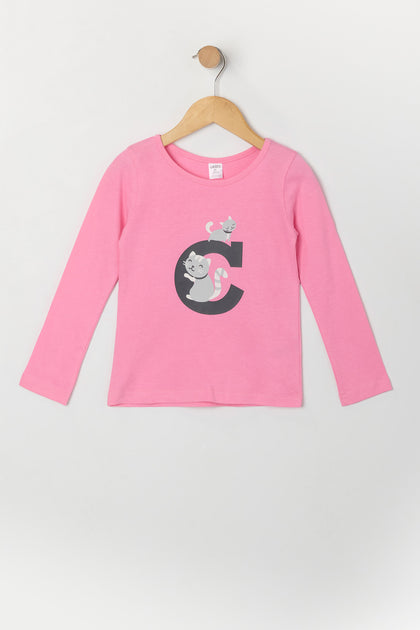 Toddler Girl Cat Graphic Long Sleeve Top