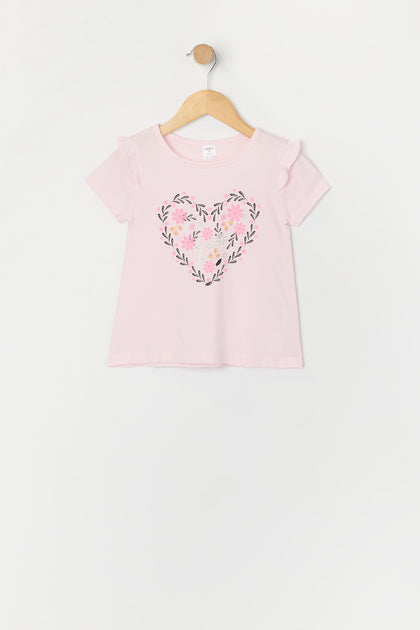 T-shirt à imprimé Floral Heart pour toute-petite