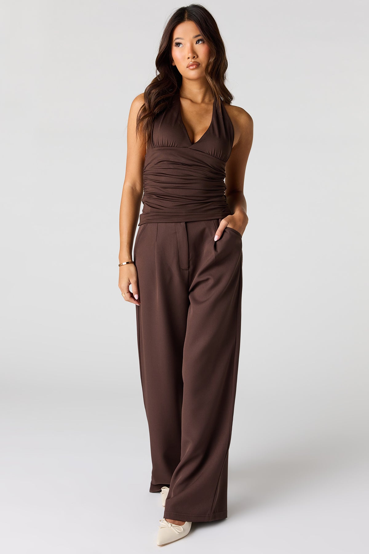 Alt View 3. Contour Halter Top - Brown