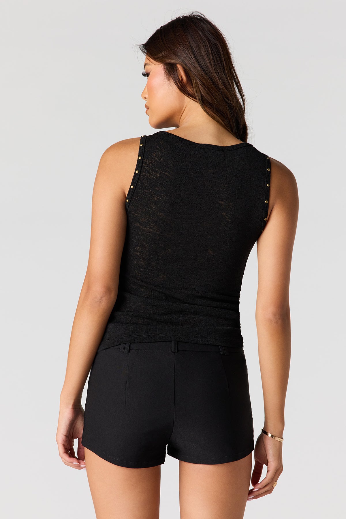 Alt View 2. Studded Cinched Side Tank - Black
