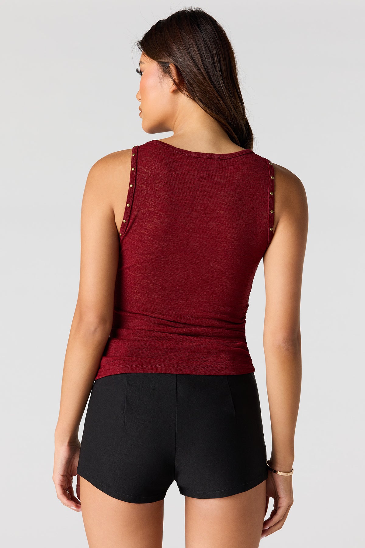 Alt View 2. Studded Cinched Side Tank - Wine
