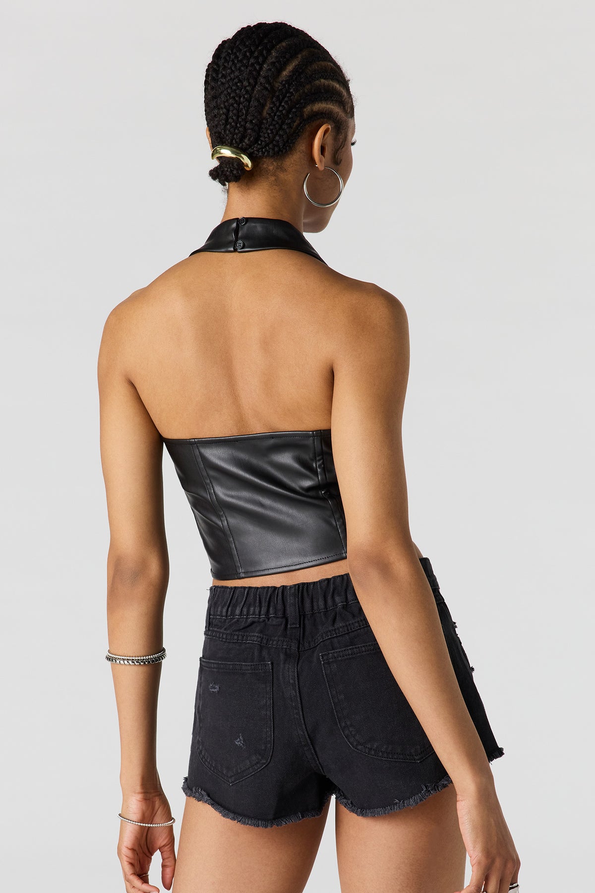 Alt View 2. Faux Leather Halter Corset - Black