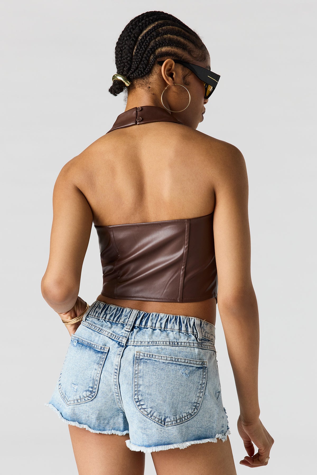 Alt View 2. Faux Leather Halter Corset - Brown