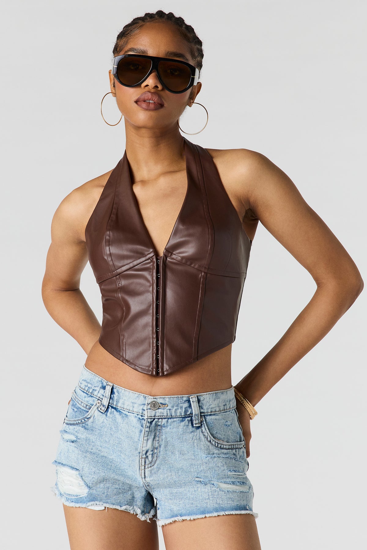 Alt View 4. Faux Leather Halter Corset - Brown