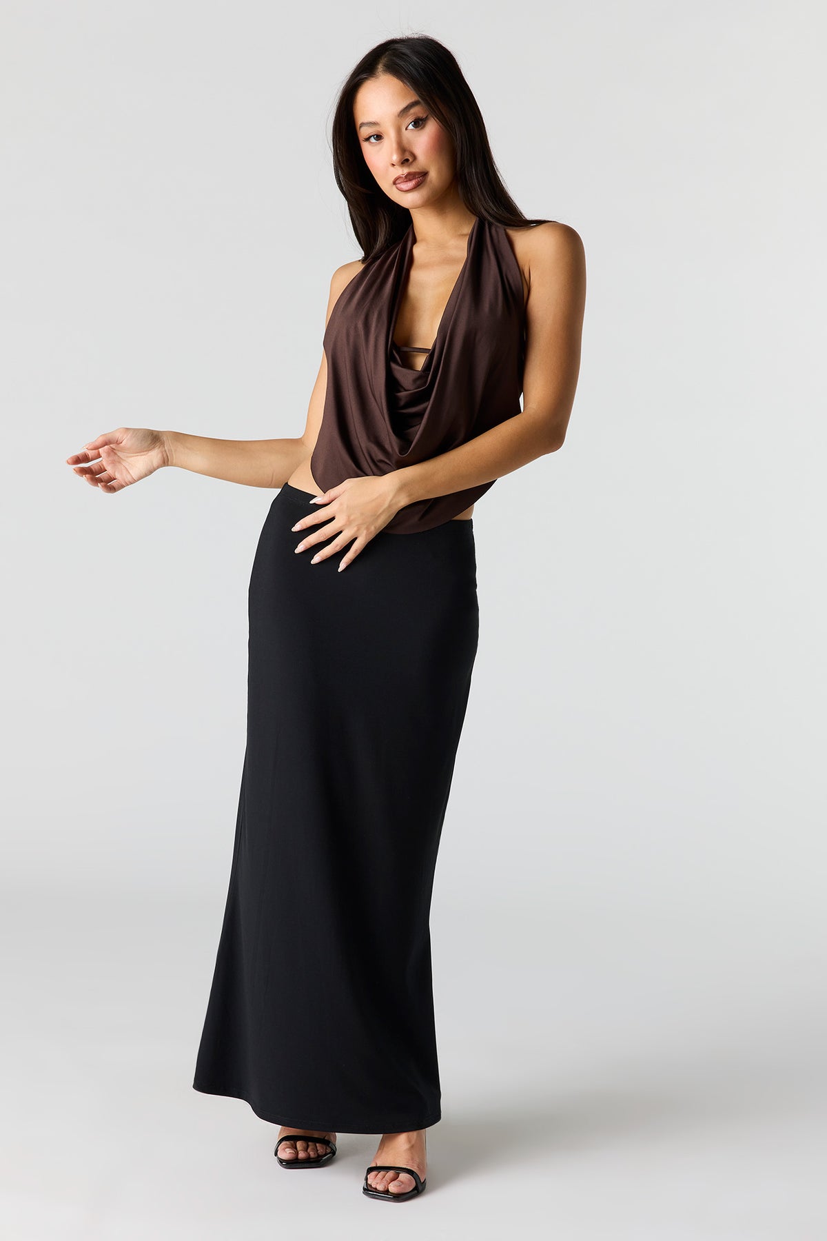 Alt View 3. Cowl Neck Top - Brown
