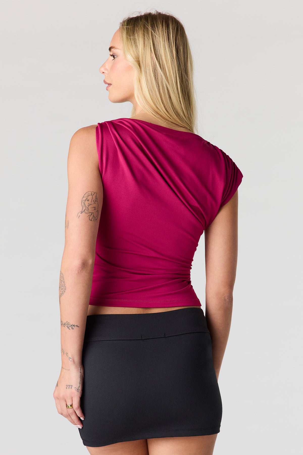 Alt View 2. Contour Metal Cuff One Shoulder Top - Fuchsia