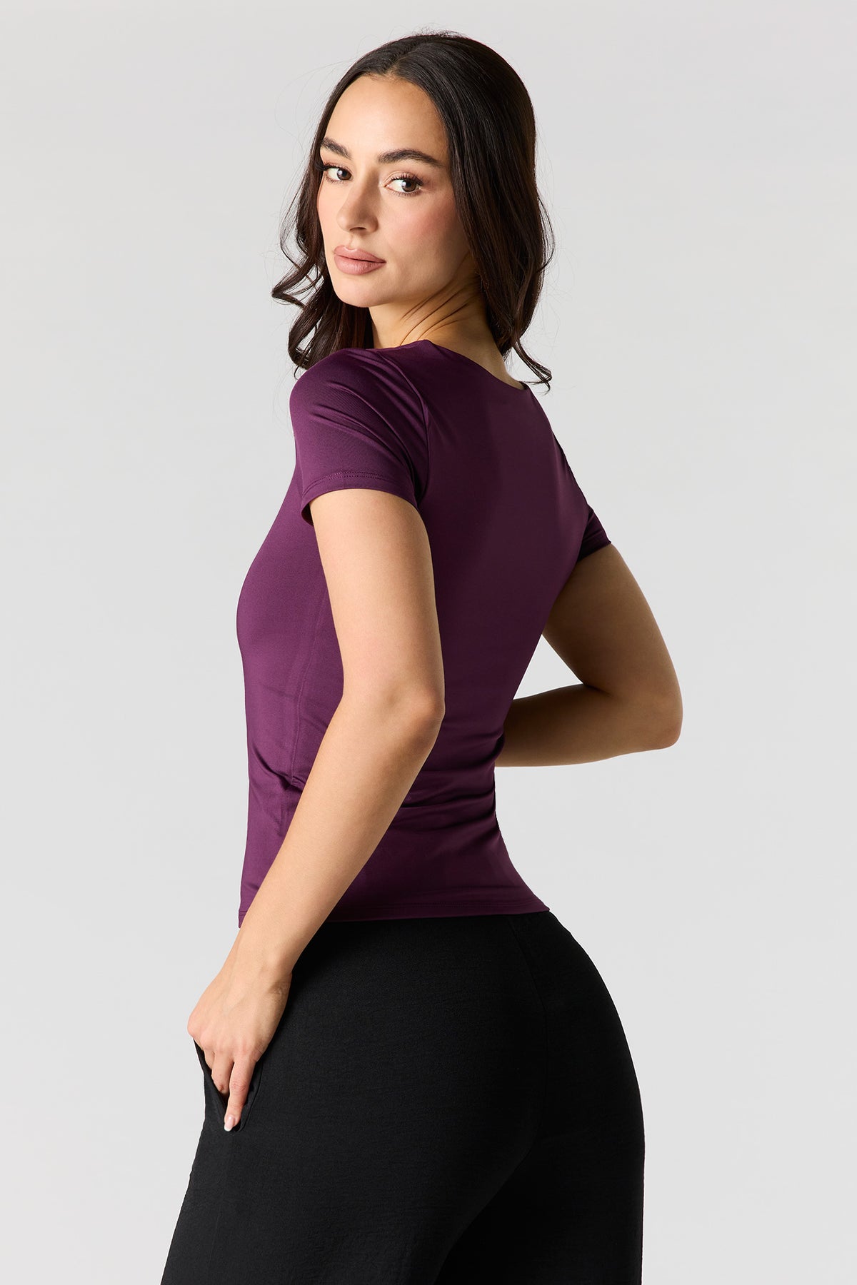 Alt View 2. Contour Scoop Neck T-Shirt - Plum