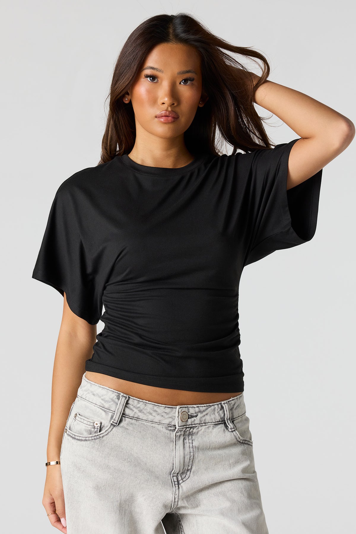 Contour Cinched Short Sleeve Top - Black