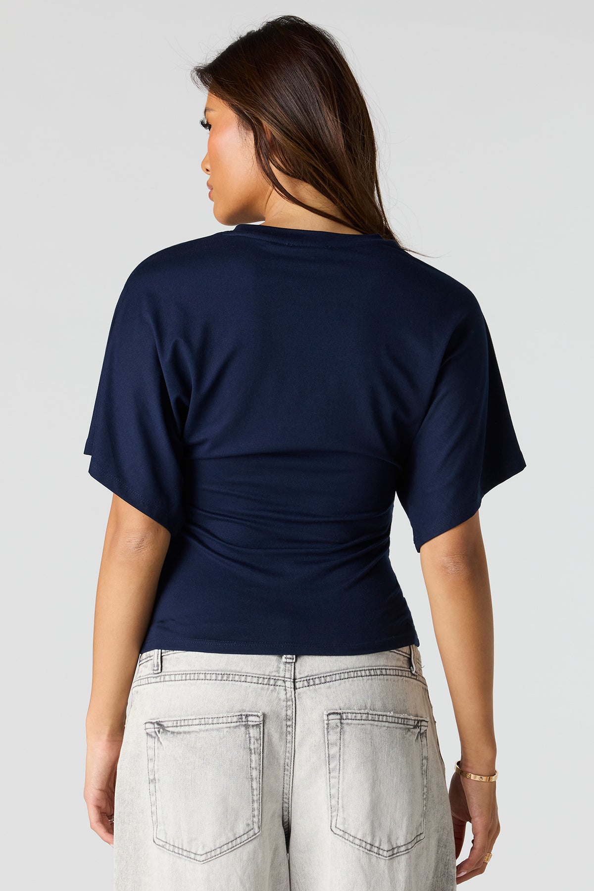Alt View 2. Contour Cinched Short Sleeve Top - Navy