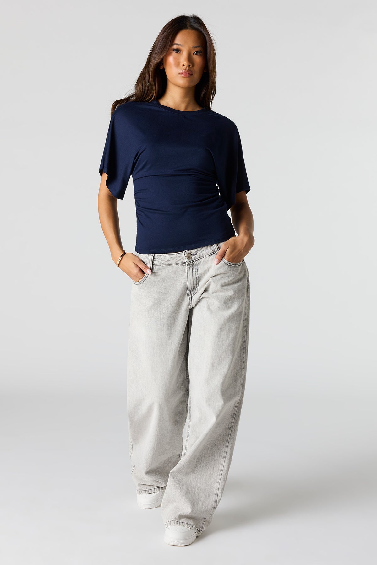 Alt View 3. Contour Cinched Short Sleeve Top - Navy