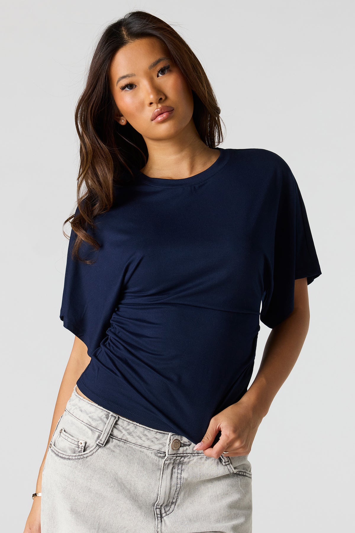 Alt View 4. Contour Cinched Short Sleeve Top - Navy