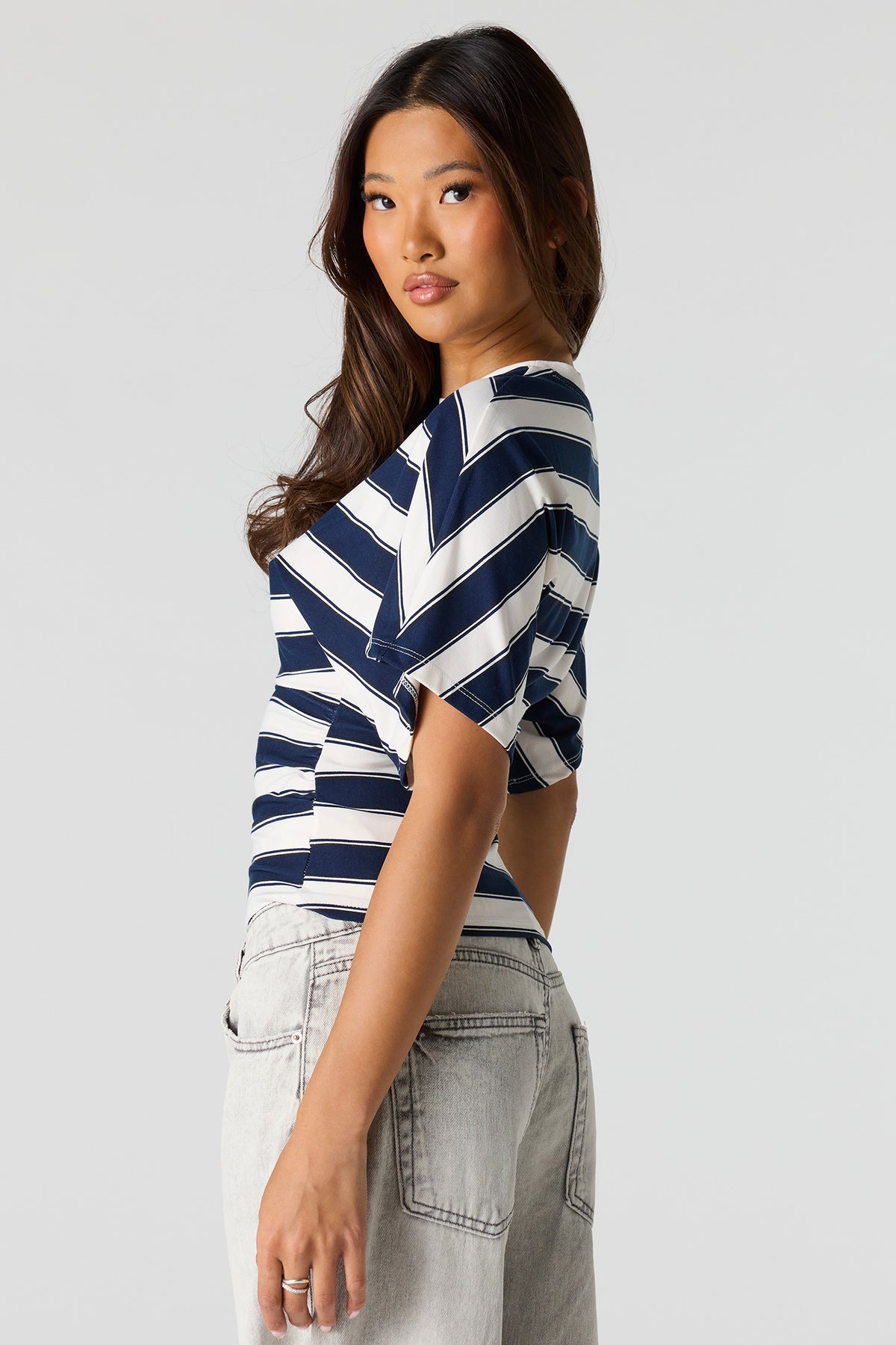 Alt View 2. Contour Cinched Short Sleeve Top - Dark Blue