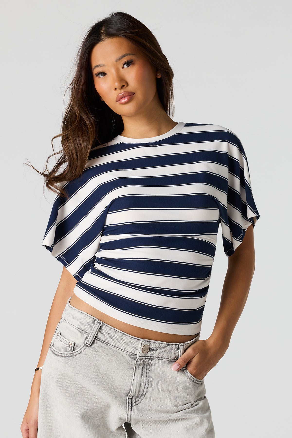 Contour Cinched Short Sleeve Top - Dark Blue