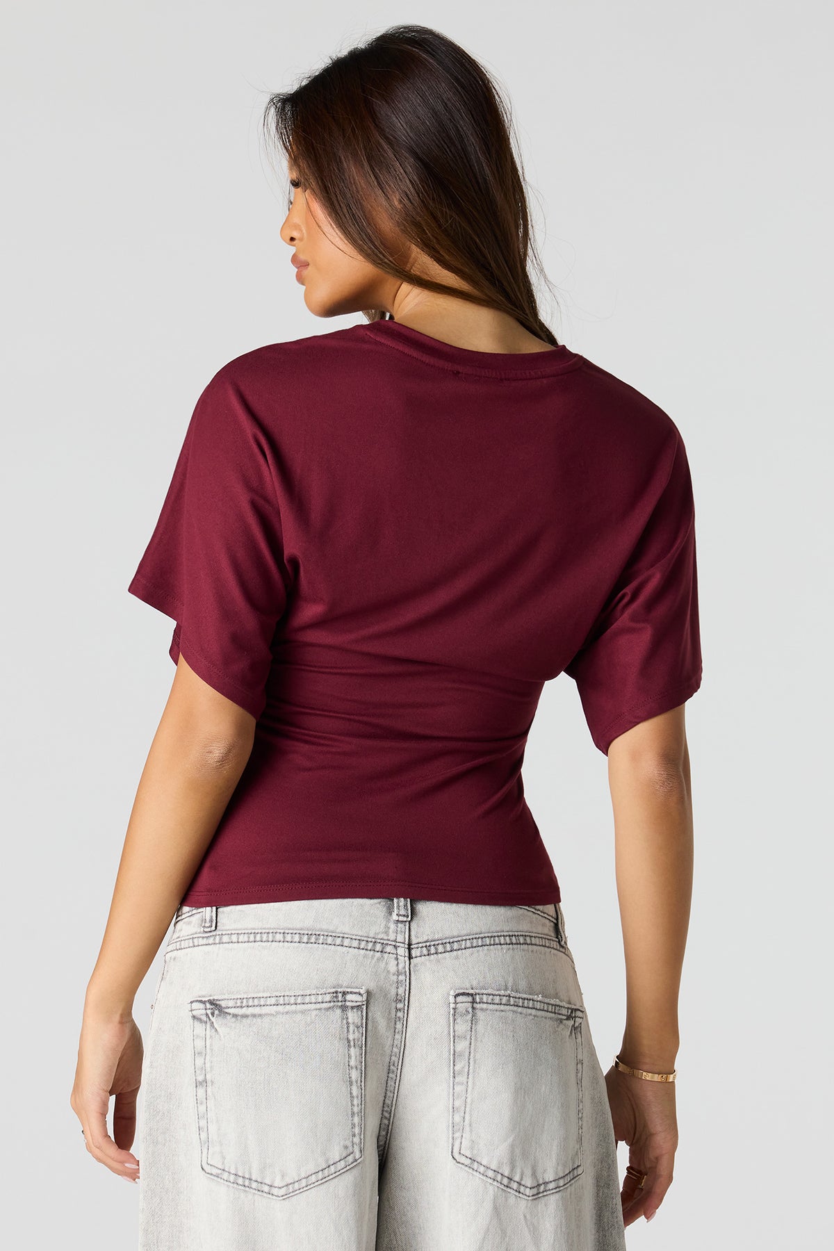 Alt View 2. Contour Cinched Short Sleeve Top - Wine