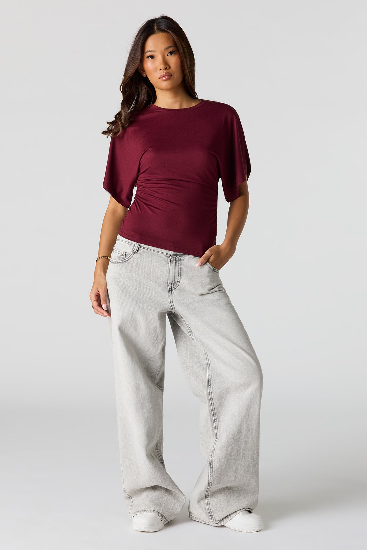 Alt View 3. Contour Cinched Short Sleeve Top - Wine