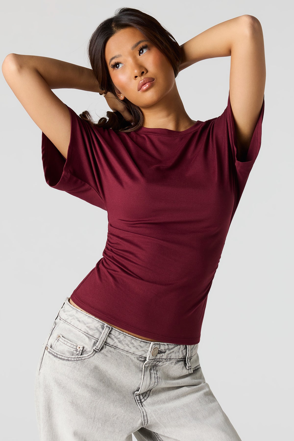 Alt View 4. Contour Cinched Short Sleeve Top - Wine