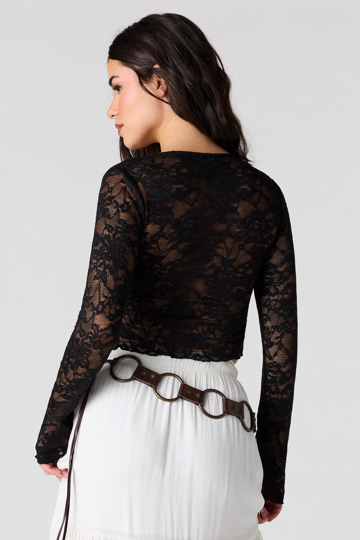 Alt View 10. Lace Flyaway Long Sleeve Top - Brown
