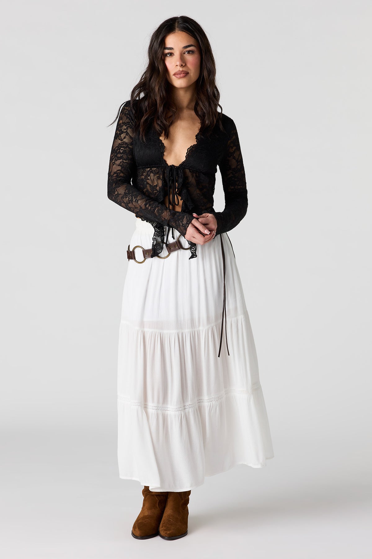 Alt View 11. Lace Flyaway Long Sleeve Top - Brown