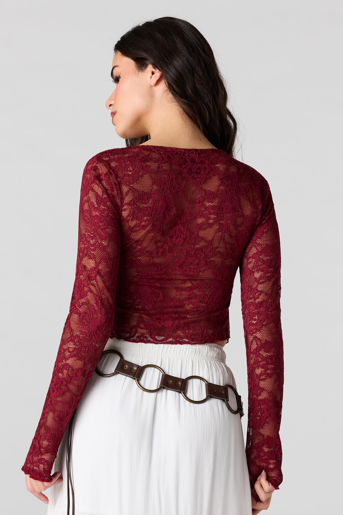Alt View 6. Lace Flyaway Long Sleeve Top - Brown