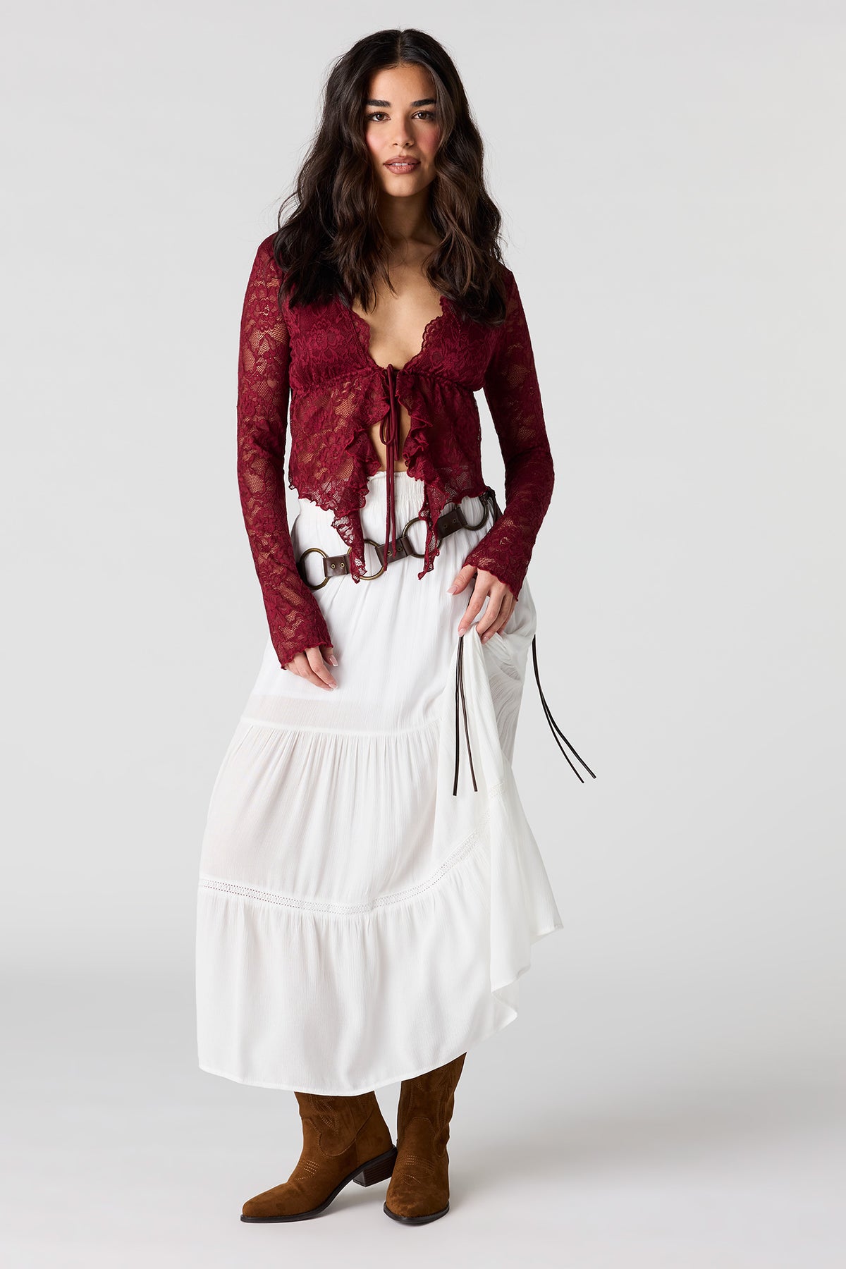 Alt View 7. Lace Flyaway Long Sleeve Top - Brown