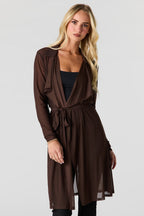 Mesh Long Sleeve Self-Tie Front Top