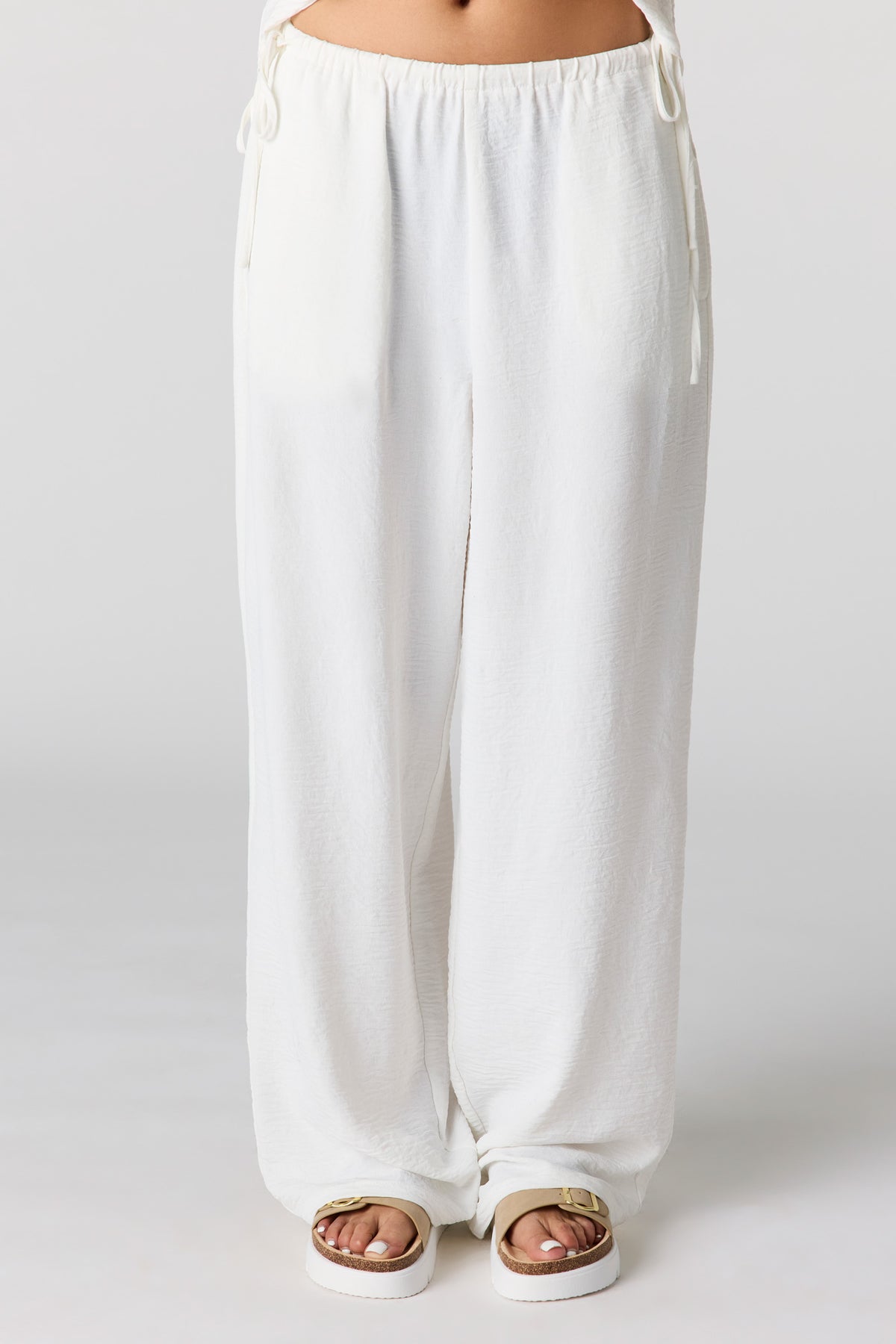 Alt View 2. Textured Drawstring Wide Leg Pant - White