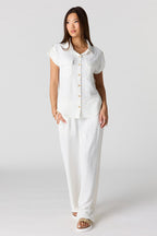Textured Drawstring Wide Leg Pant