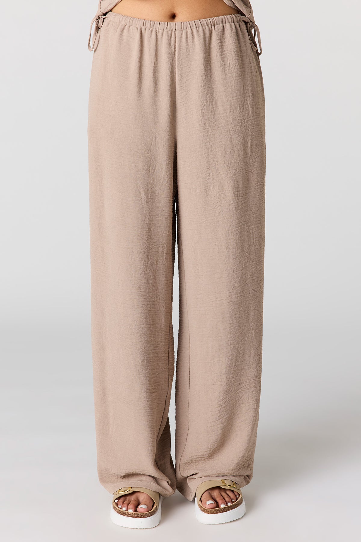 Alt View 2. Textured Drawstring Wide Leg Pant - Cream