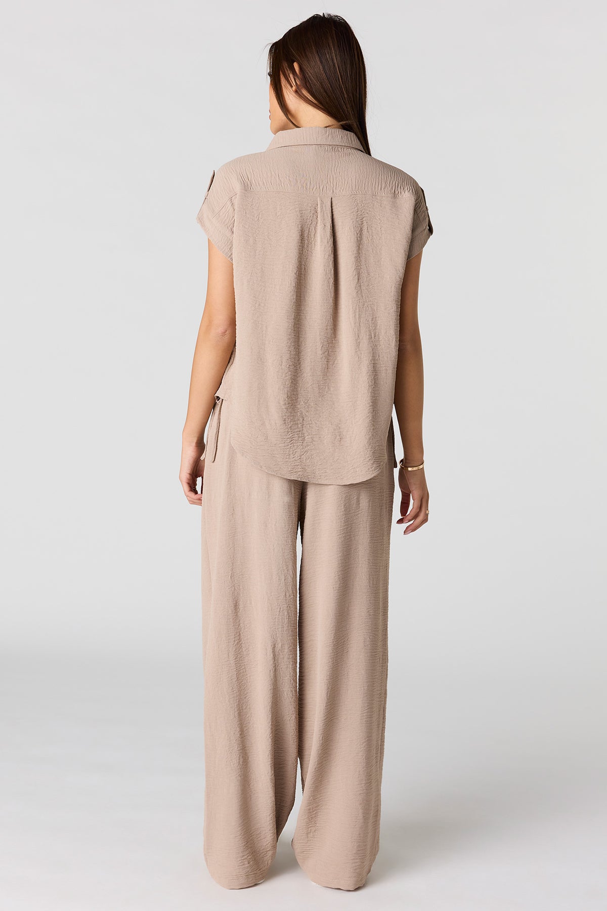 Alt View 3. Textured Drawstring Wide Leg Pant - Cream