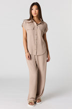 Textured Drawstring Wide Leg Pant