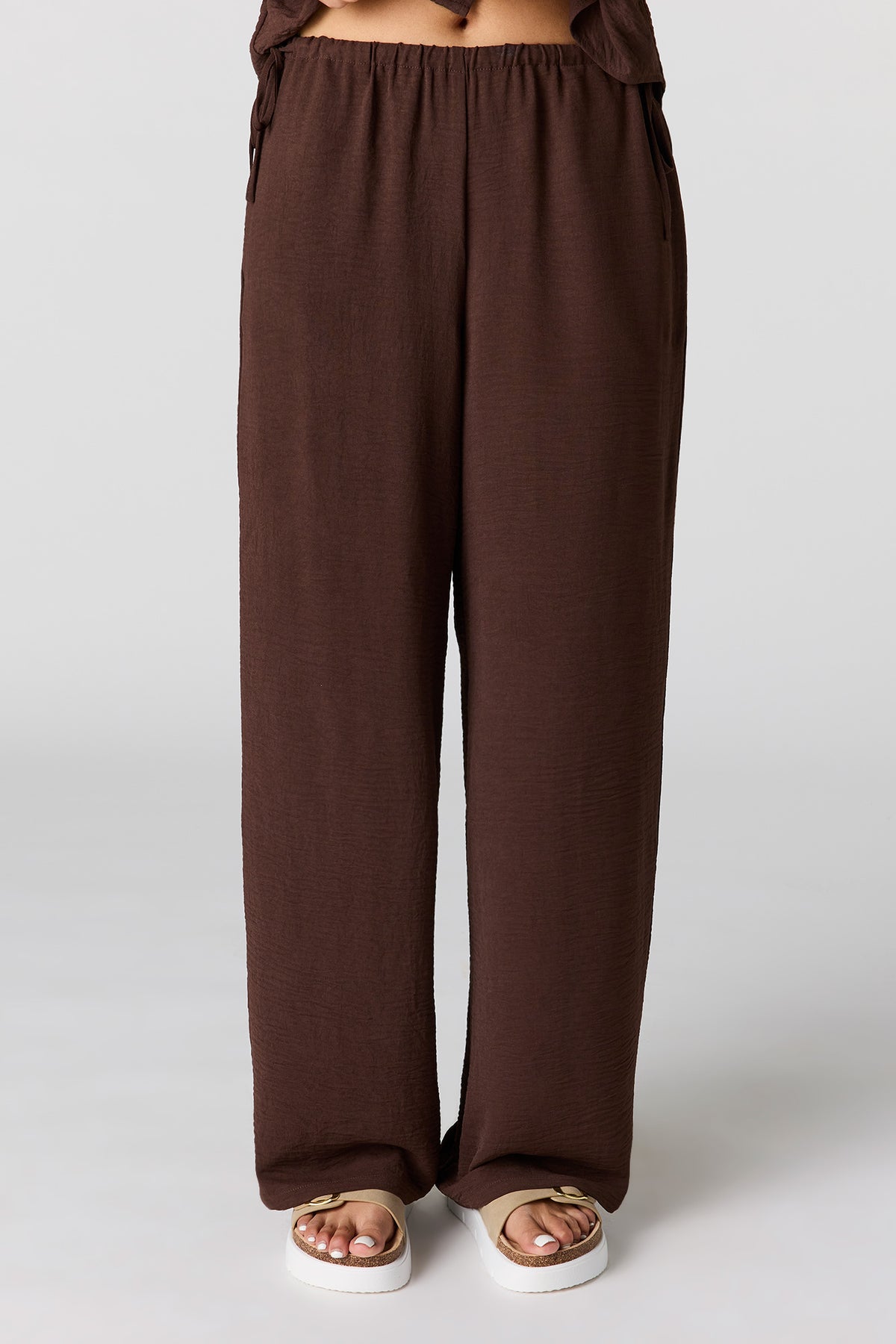 Alt View 2. Textured Drawstring Wide Leg Pant - Brown