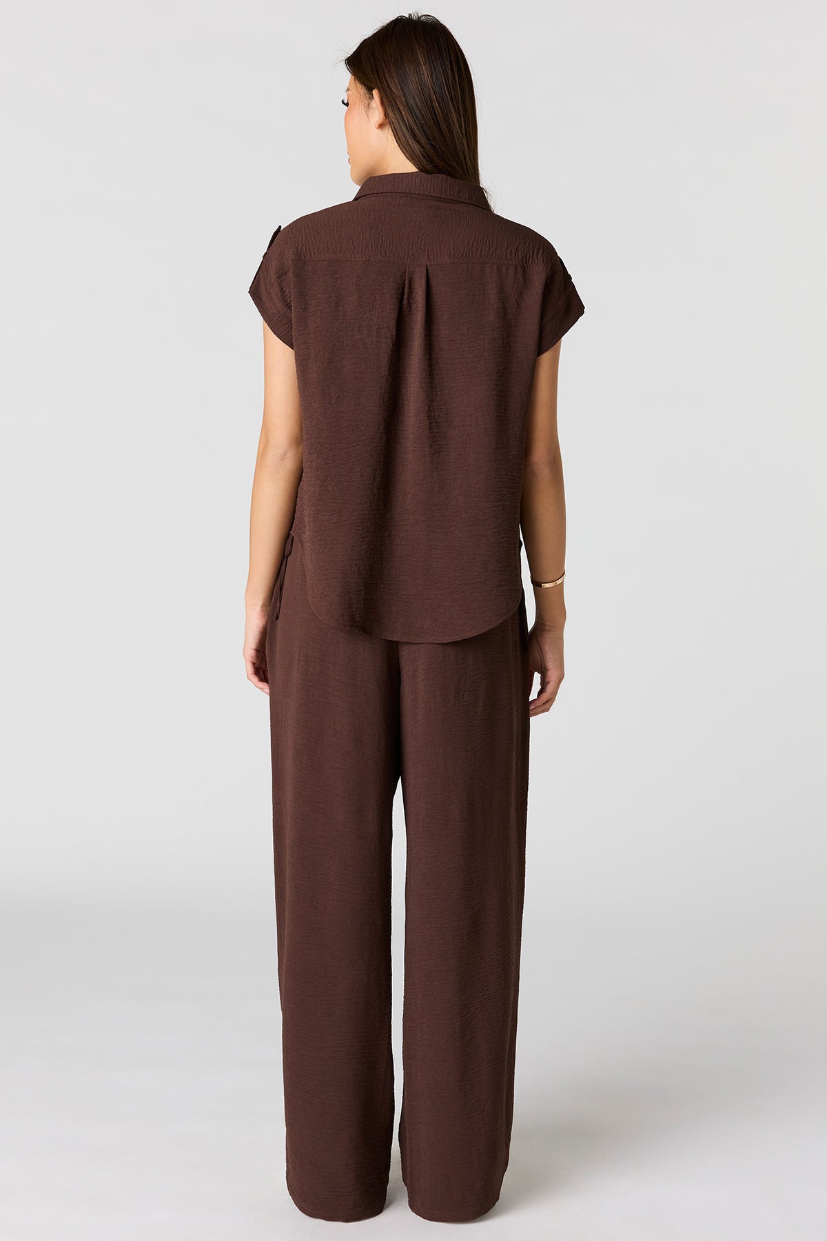Alt View 3. Textured Drawstring Wide Leg Pant - Brown