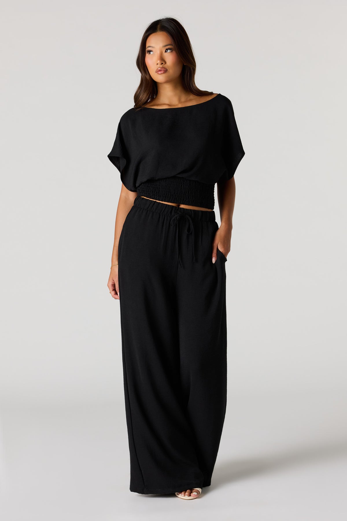 Wide Leg Drawstring Pant - Black