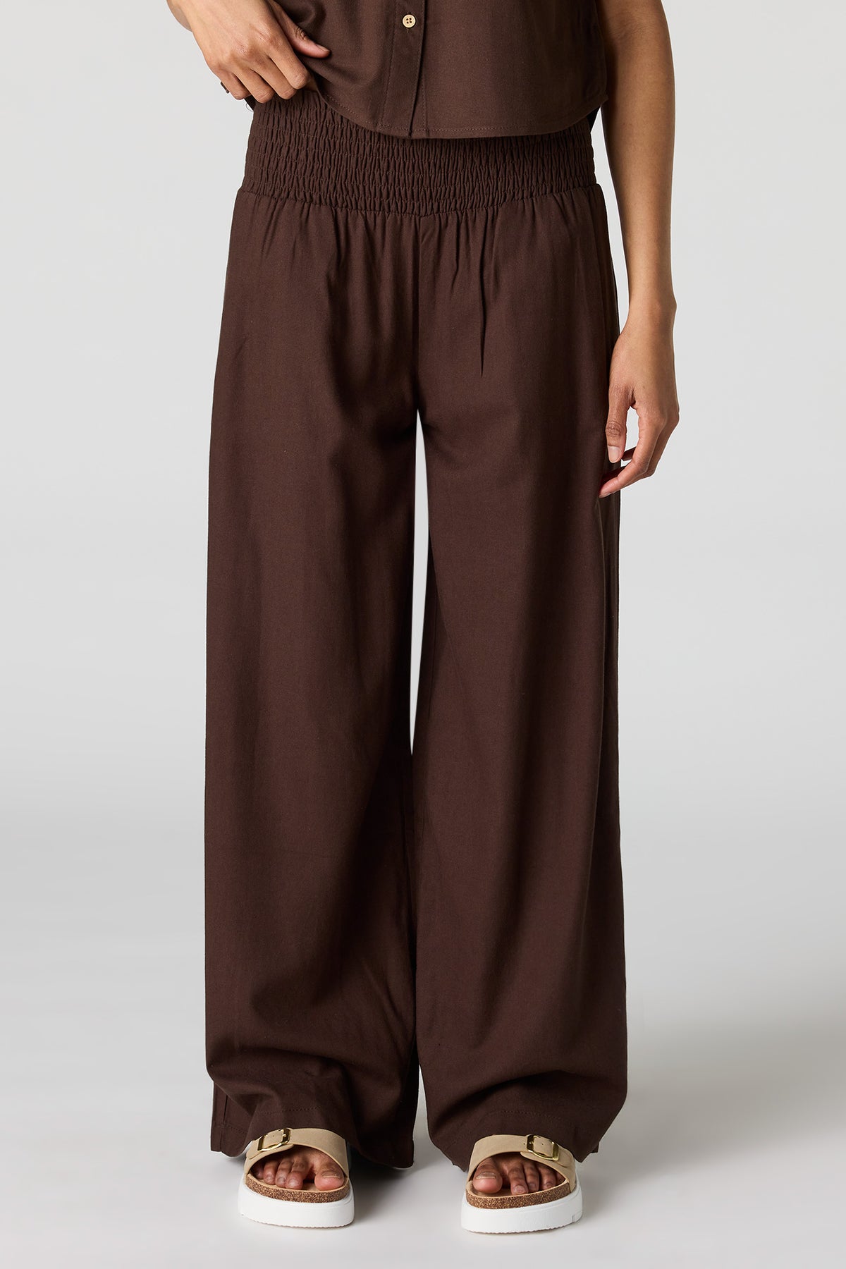 Alt View 2. Linen-Blend Wide Leg Pant - Brown
