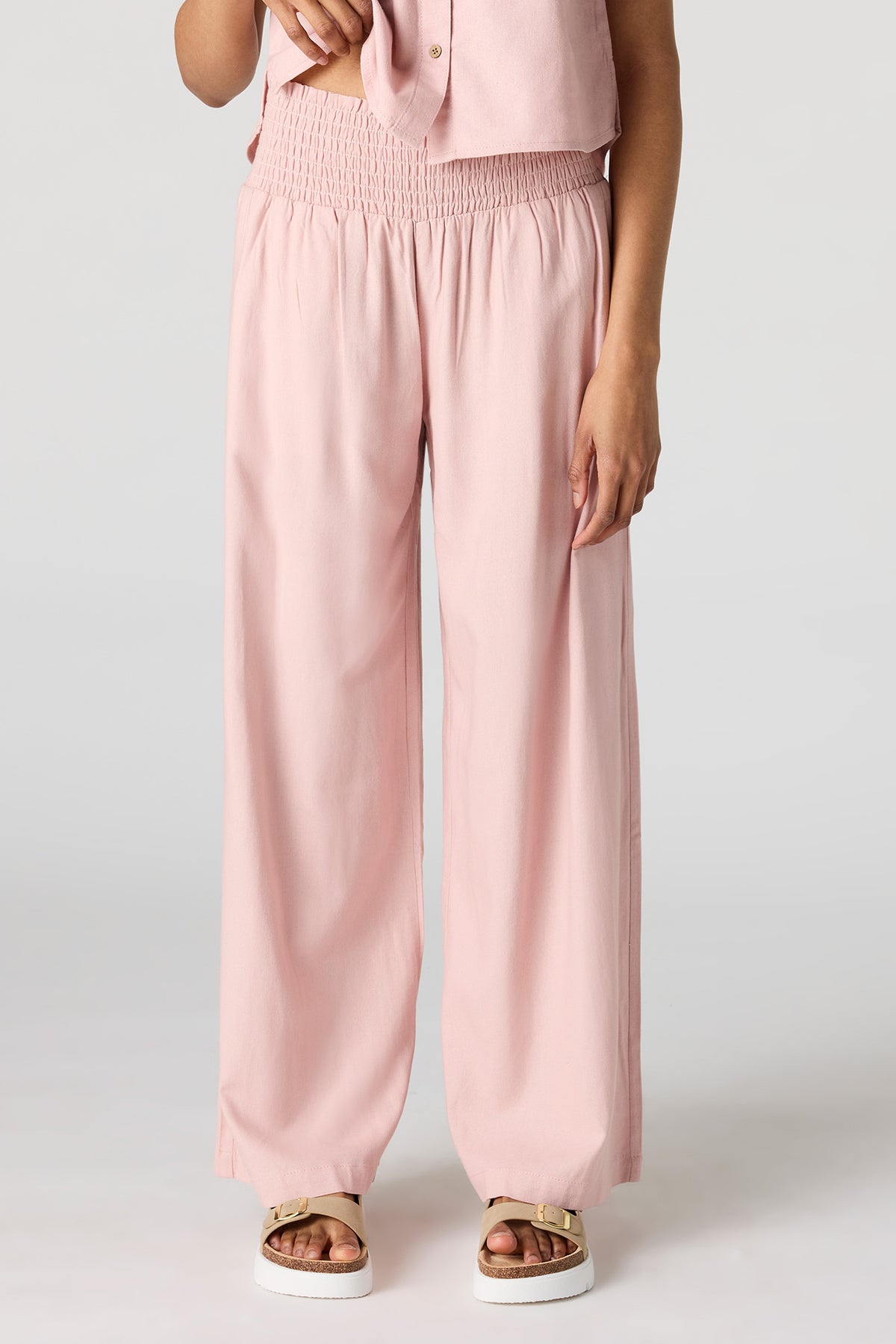 Alt View 2. Linen-Blend Wide Leg Pant - Pink