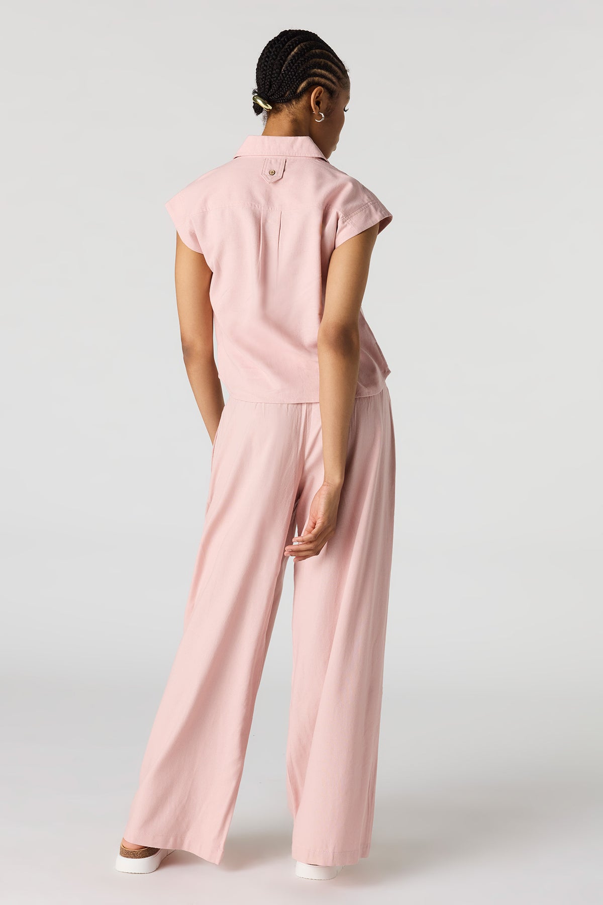 Alt View 3. Linen-Blend Wide Leg Pant - Pink