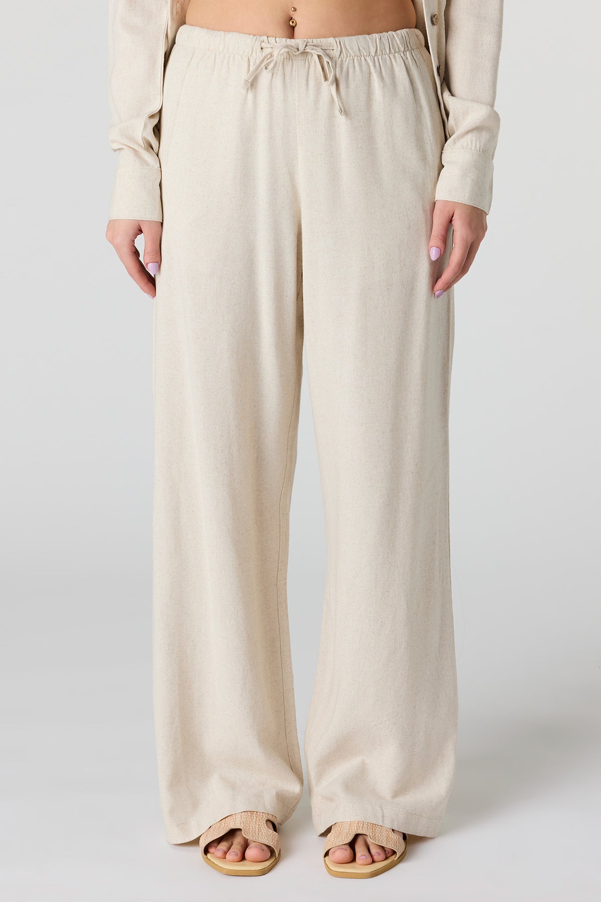 Alt View 2. Linen-Blend Drawstring Wide Leg Pant - Natural