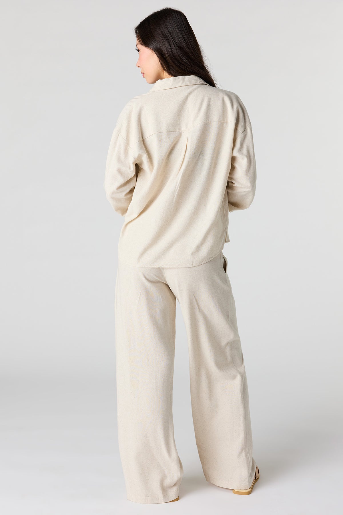 Alt View 3. Linen-Blend Drawstring Wide Leg Pant - Natural