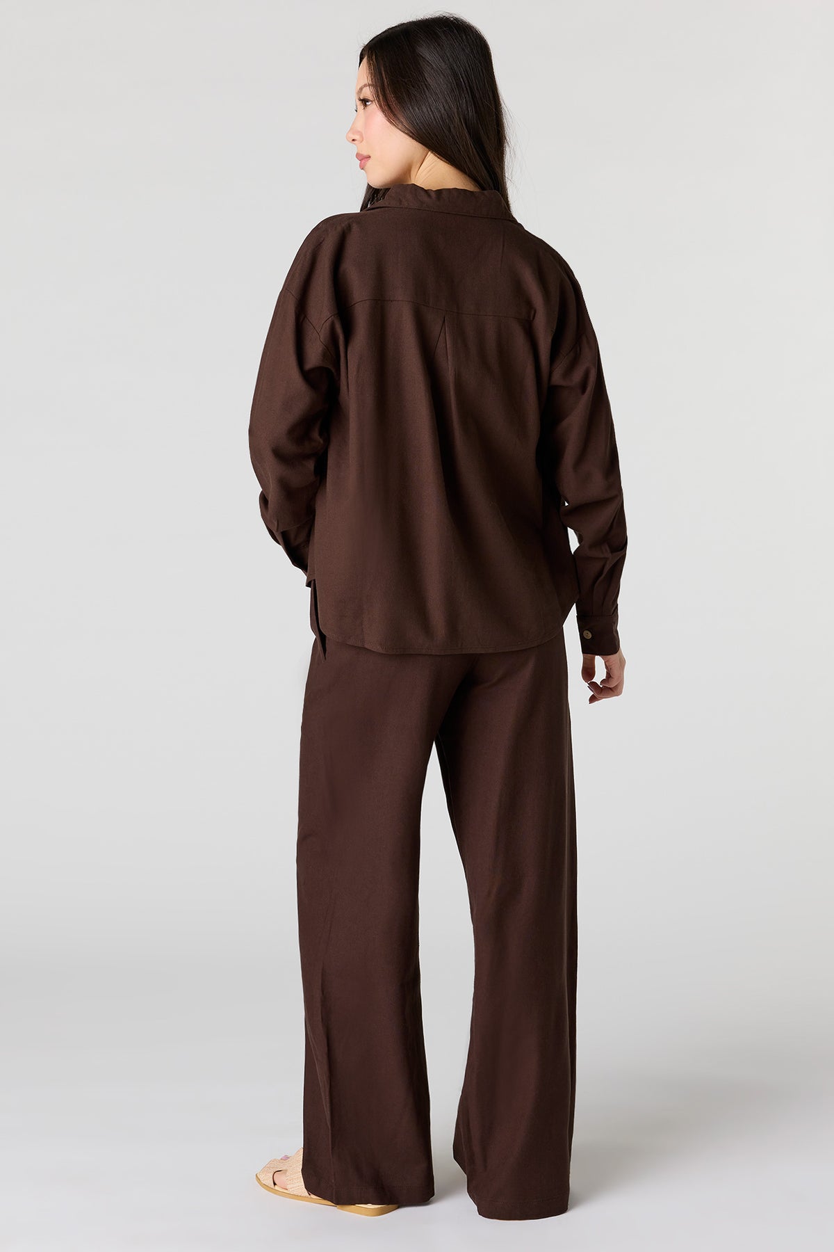 Alt View 3. Linen-Blend Drawstring Wide Leg Pant - Brown