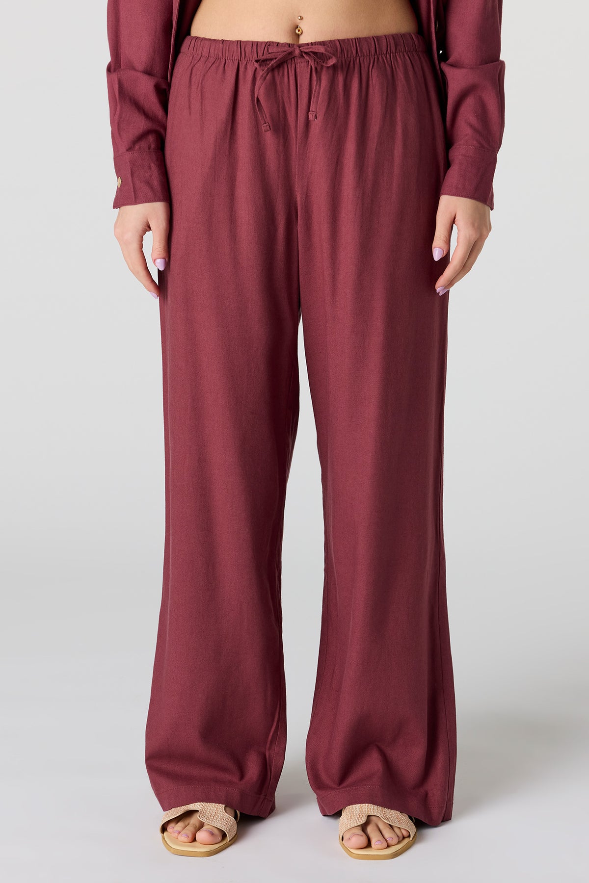 Vue alternative 2. Pantalon à jambe large en mélange de lin avec taille coulissante