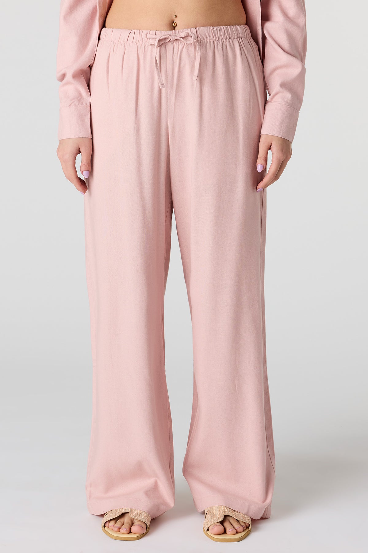 Vue alternative 2. Pantalon à jambe large en mélange de lin avec taille coulissante