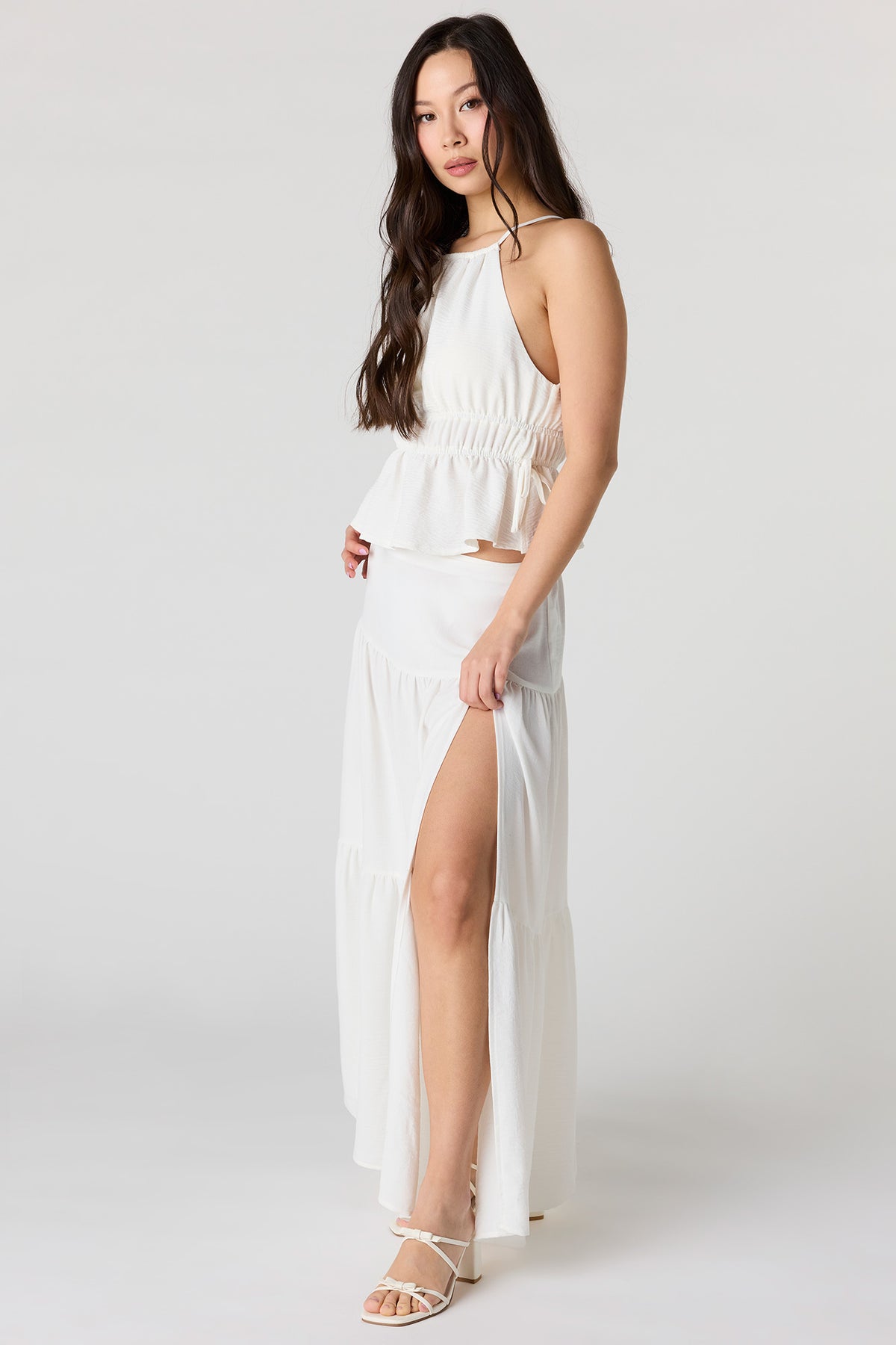 Alt View 2. Tiered Slit Maxi Skirt - White