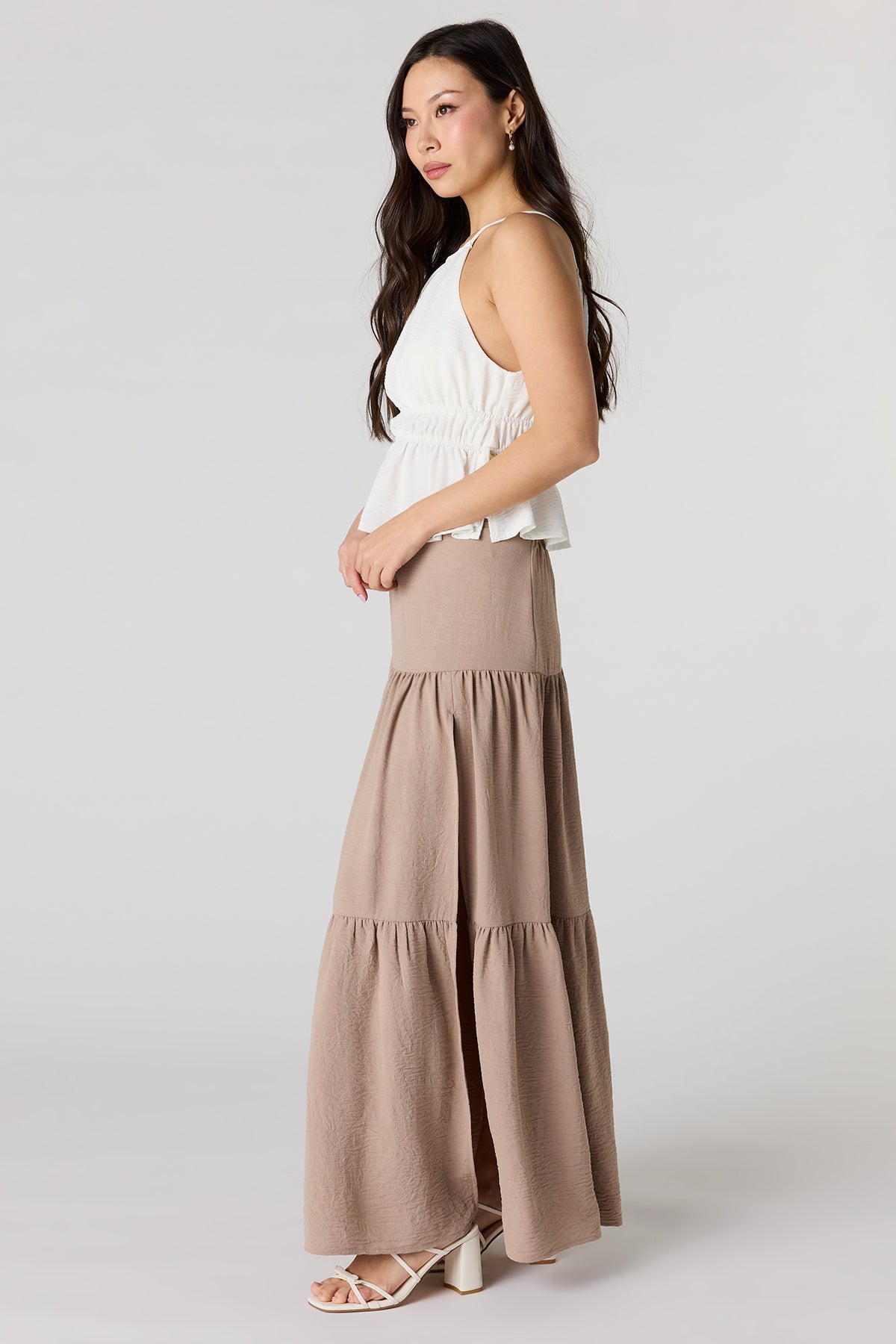 Alt View 2. Tiered Slit Maxi Skirt - Cream