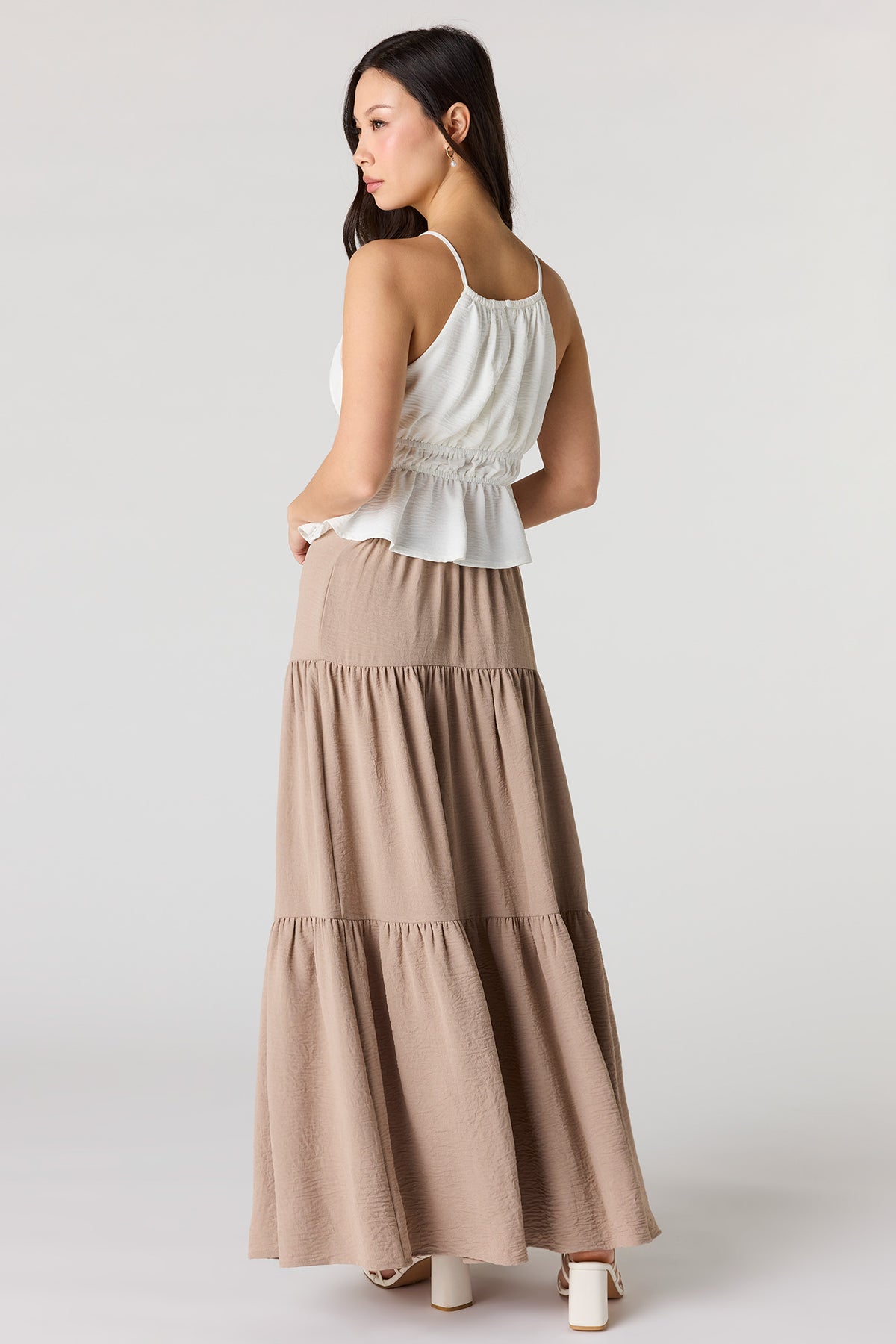 Alt View 3. Tiered Slit Maxi Skirt - Cream
