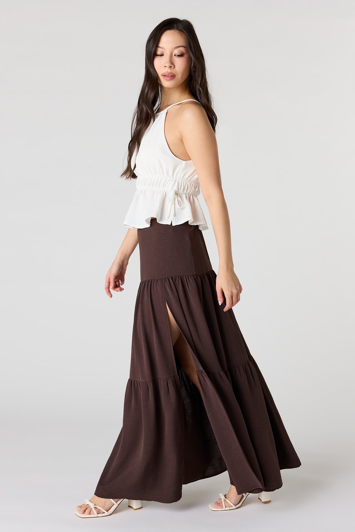 Alt View 2. Tiered Slit Maxi Skirt - Brown
