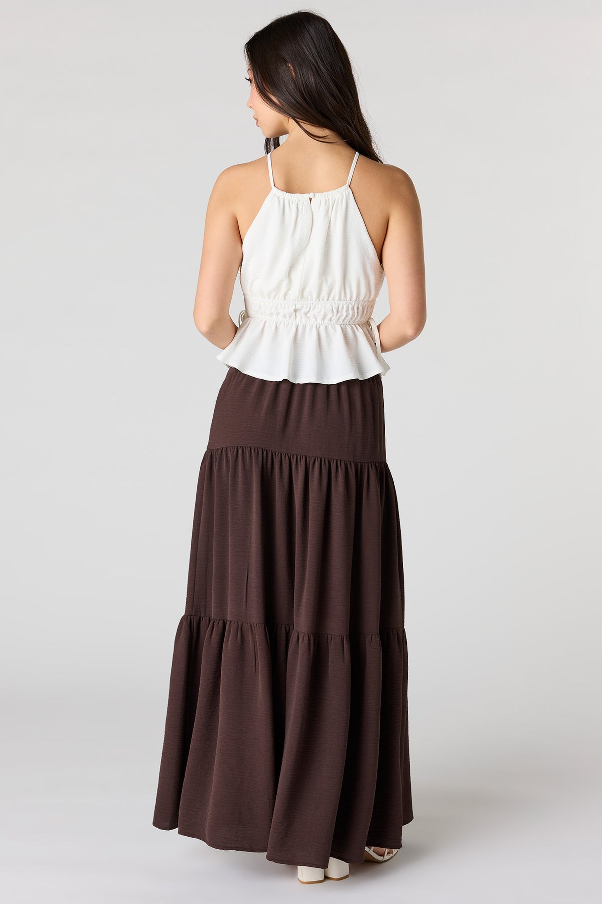 Alt View 3. Tiered Slit Maxi Skirt - Brown