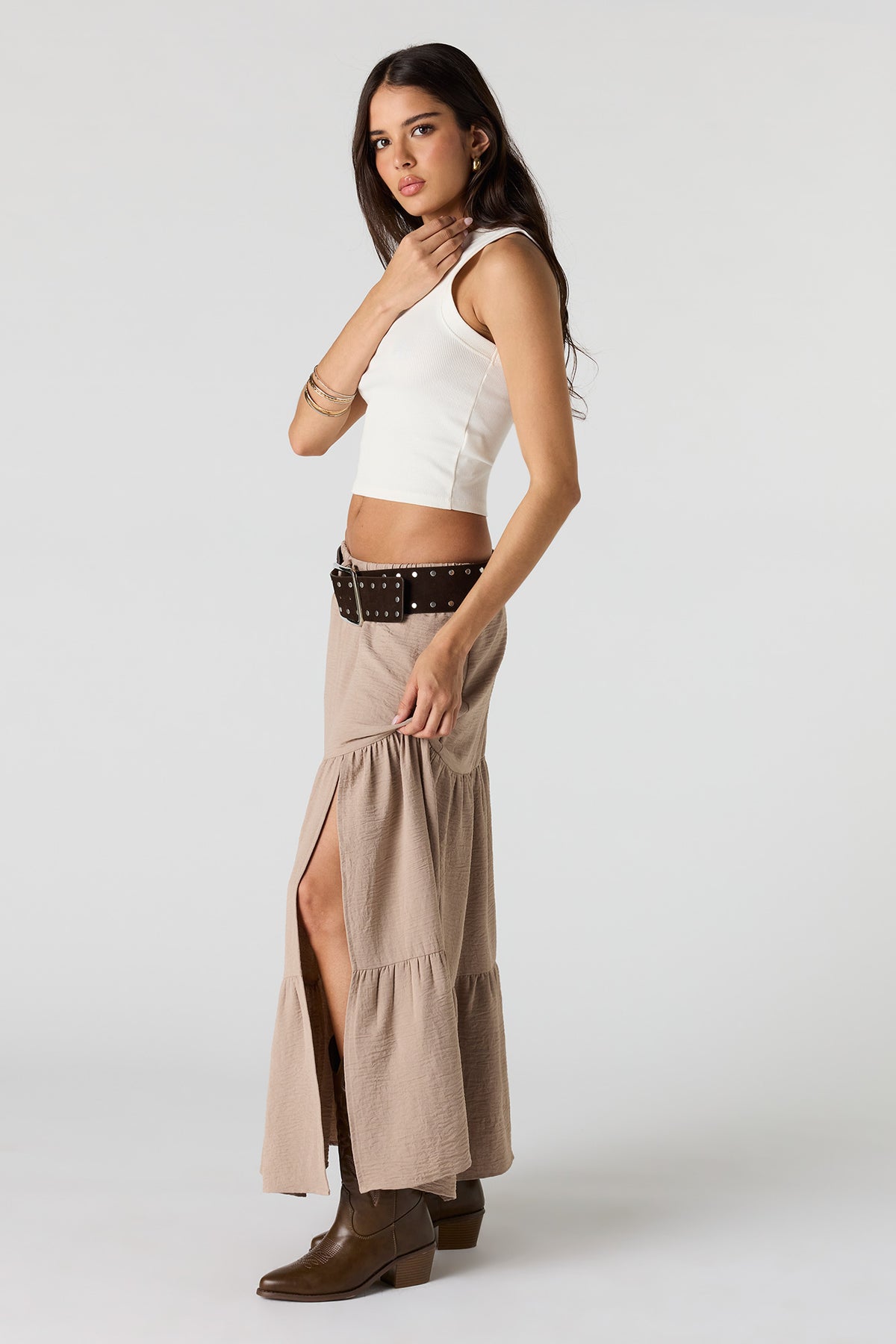 Alt View 2. Tiered Maxi Skirt - Cream