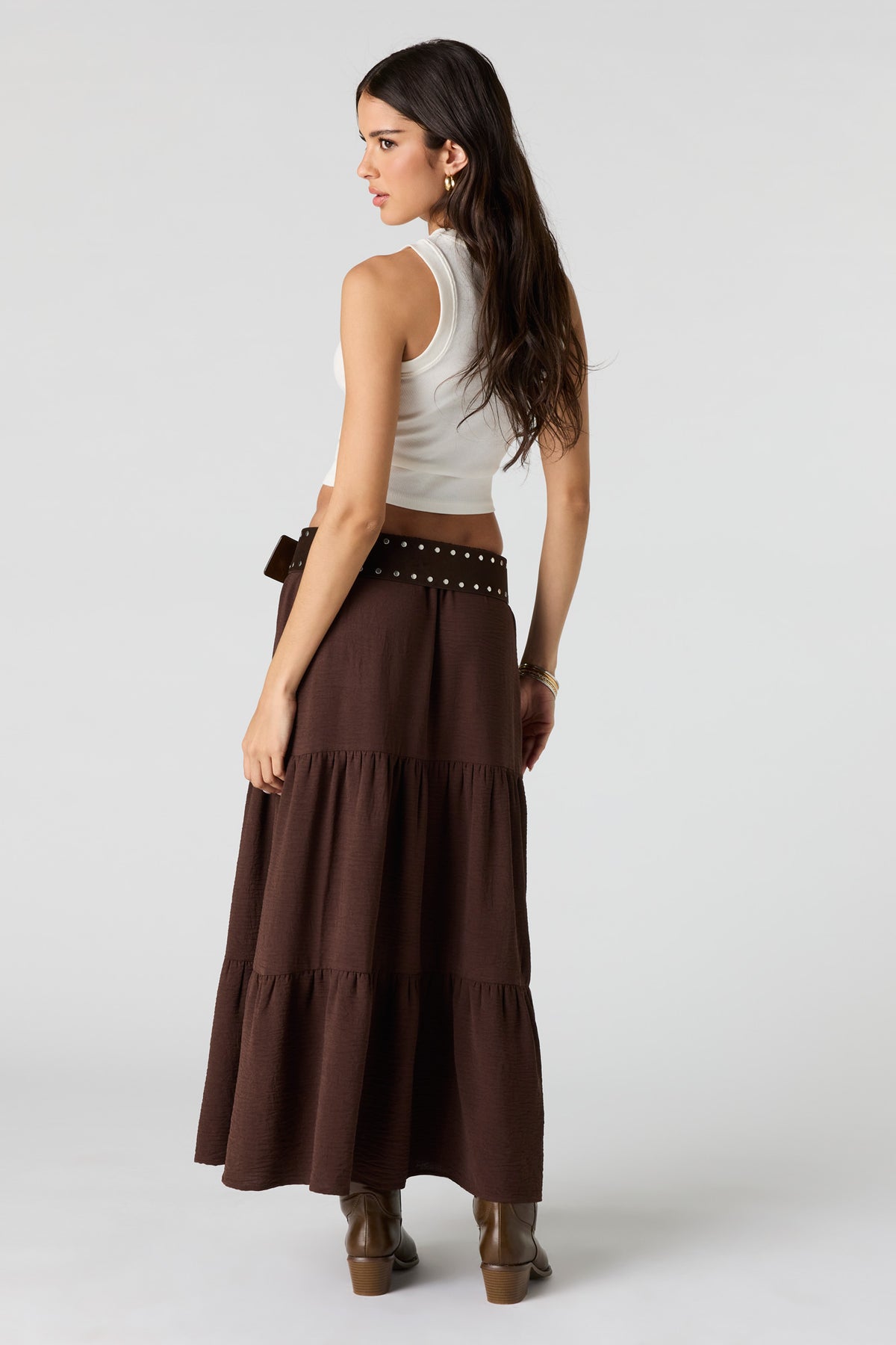 Alt View 3. Tiered Maxi Skirt - Brown