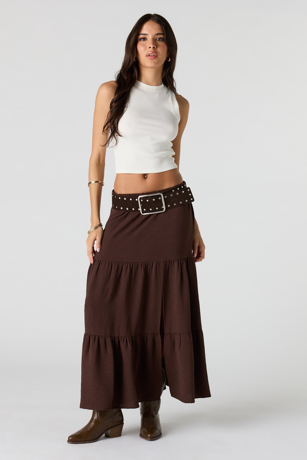 Alt View 4. Tiered Maxi Skirt - Brown