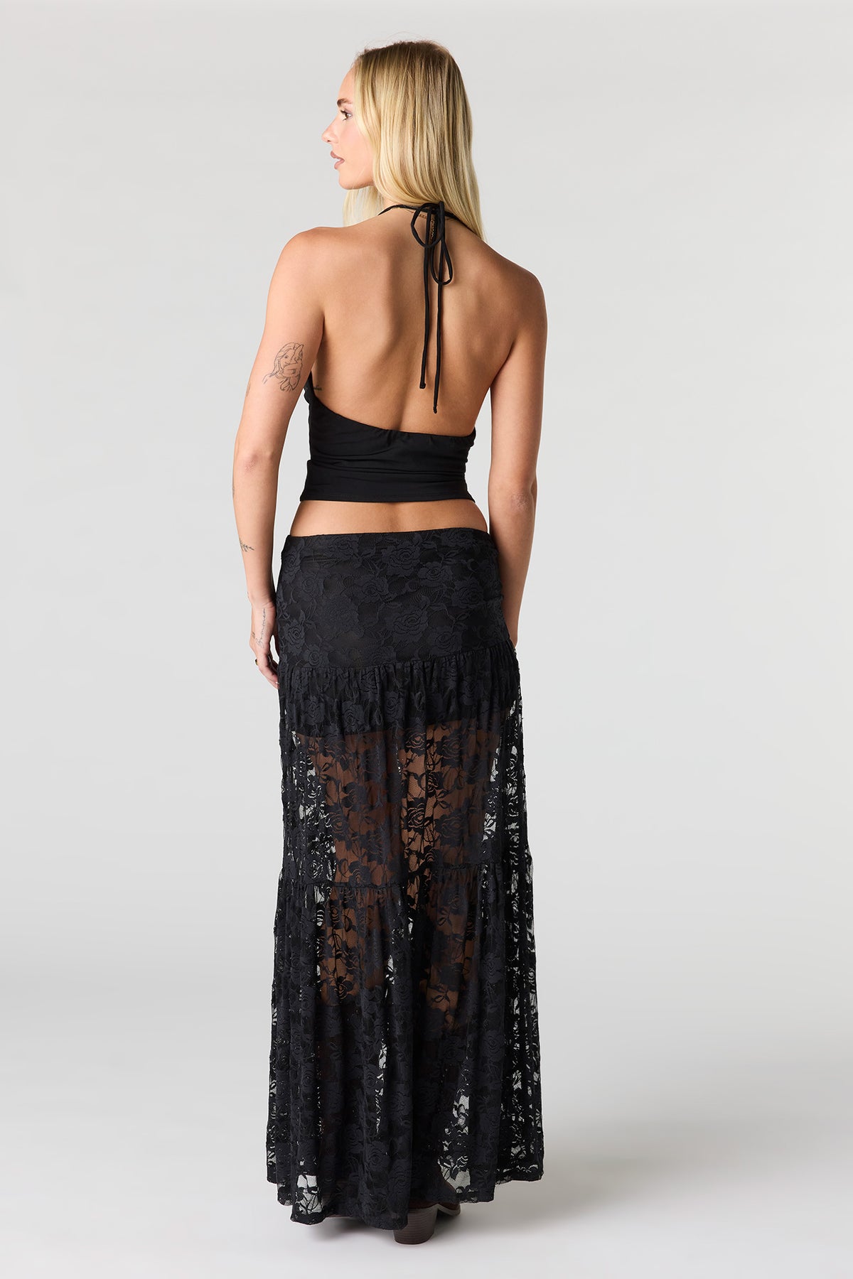 Alt View 3. Floral Lace Maxi Skirt - Black